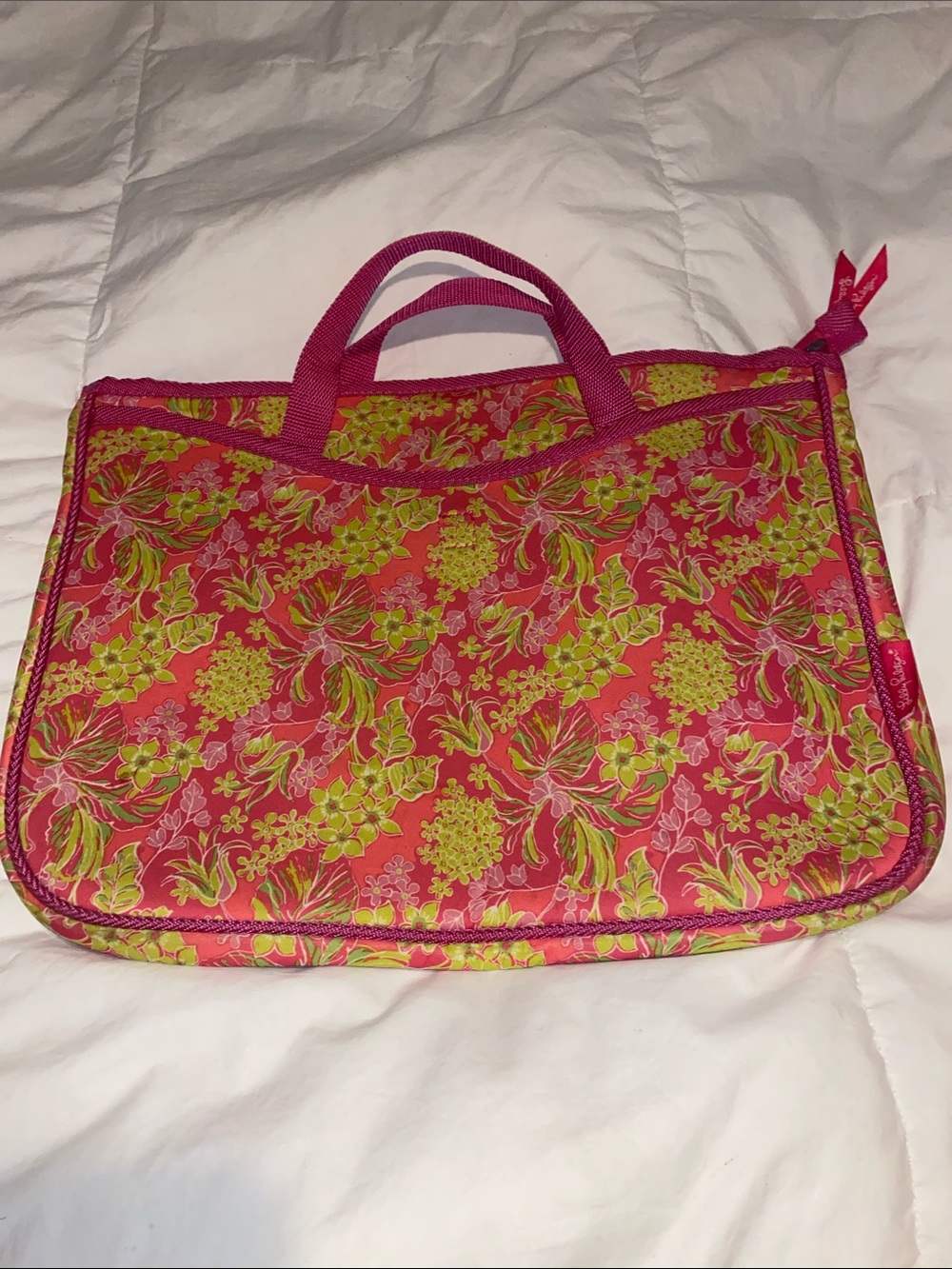 Lilly Pulitzer Hot Pink & Lime Floral Laptop Tote